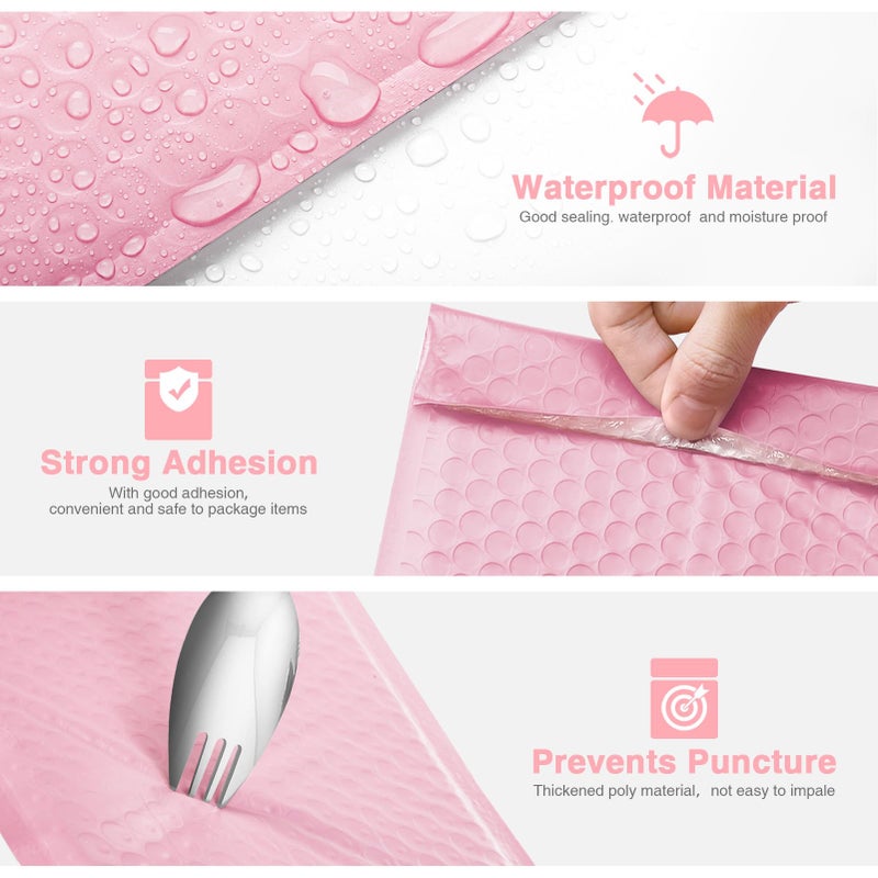 مترونيك METRONIC Bubble Mailers 6x10 "" 100 Pack وردي فاتح فقاعات ميلر مغلفات مبطنة مقاومة للماء ذاتية الغلق وسادة مغلفات بريدية مبطنة للشحن ماكياج المجوهرات البريدية - Image 4